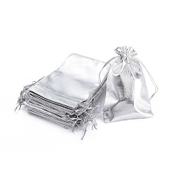 Silver Organza Bags, Rectangle, Silver, 9x7cm
