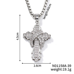 Платина Латунный прозрачный кубический цирконий крест подвеска коробка цепи ожерелья модный и универсальный ювелирный аксессуар, платина, 23.62 дюйм (60 см)