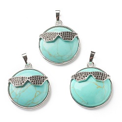 Synthetic Turquoise Synthetic Turquoise Pendants, with Platinum Tone Brass Findings, Flat Round with Glasses, 32~32.5x27.5x9mm, Hole: 6.5x5mm