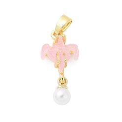 Настоящее золото 18K Стойки обшивки латунные подвески, без кадмия и без свинца, с имитацией опала из смолы и жемчужиной из АБС-пластика, долговечный, реальный 18 k позолоченный, 23x10.5x5 мм, отверстие : 4.5x2.5 мм