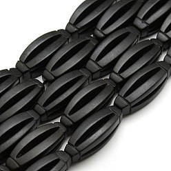 Black Stone Natural Oval Black Stone Beads Strands, 34x12mm, Hole: 1mm, about 12pcs/strand, 16.1 inch