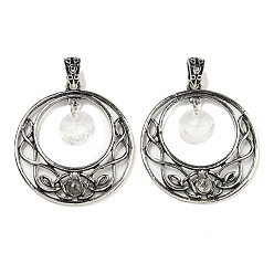 Хрусталь Подвески из натурального кварца с ограненными восьмиугольниками из горного хрусталя, антикварные серебряные тона, полые плоские круглые подвески из сплава с покрытием, без свинца и без кадмия, 44x40x5 мм, отверстие : 4.5x6 мм