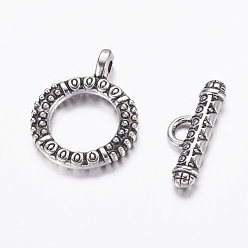 Antique Silver Tibetan Style Alloy Toggle Clasps, Lead Free, Cadmium Free and Nickel Free, Ring, Antique Silver, Ring: about 17.5mm wide, 23mm long, Bar: about 8mm wide, 23mm long, hole: 4mm