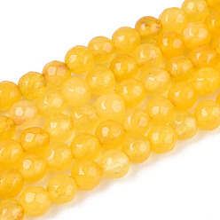 Золотистый Окрашенные природные белый нефрит бисер пряди, круглые, граненые, золотые, 4~4.5 мм, отверстие : 1 мм, около 86~96 шт / нитка, 14.69~14.96'' (37.3~38 см)