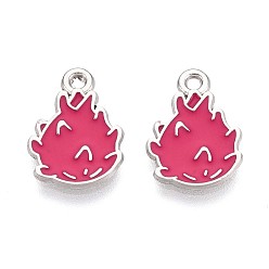 Ярко-Розовый Эмалевые подвески из фруктового сплава, дракон фруктов, платина, ярко-розовый, 16x11x1.5 мм, отверстие : 1.5 мм