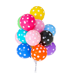 Mixed Color Polka Dot Pattern Round Rubber Inflatable Balloons, for Festive Party Decorations, Mixed Color, 330mm, 100pcs/bag