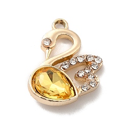 Gold UV Plating Alloy Pendants, with Crystal Rhinestone and Glass, Golden, Swan Charms, Gold, 19.5x15x5mm, Hole: 1.5mm