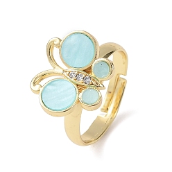 Светло-Голубой Латунные микро проложить пальцев кольца кубического циркония, бабочка, cmолой, реальный 18 k позолоченный, долговечный, без кадмия и без свинца, стойки покрытие, Небесно-голубой, размер США 7 (17.3 мм)