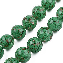 Green Handmade Gold Sand Lampwork Beads, Inner Flower, Round, Green, 20x19~20mm, Hole: 2mm, about 20pcs/strand, 14.96 inch(38cm)