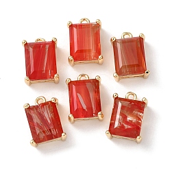 Красный Латунь стекло амулеты, прямоугольные, граненые, золотые, красные, 13x9x6 мм, отверстие : 1.2 мм