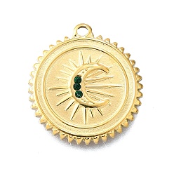 Изумруд 304 кулон из нержавеющей стали, ионное покрытие (ip), со стразами, луна, реальный 14 k позолоченный, изумруд, 20x18x2.5 мм, отверстие : 1.4 мм