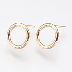 Real 18K Gold Plated Long-Lasting Plated Brass Stud Earrings, Nickel Free, Ring, Real 18K Gold Plated, 10x1.5mm, Pin: 0.7mm