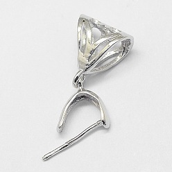 Platinum Rhodium Plated 925 Sterling Silver Pendant Bails, Ice Pick & Pinch Bails, Platinum, 16.5x7.5mm, Hole: 4x6mm, Pin: 0.5mm