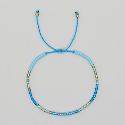 Deep Sky Blue Glass Seed Braided Beaded Bracelets, Adjustable Bracelet, Deep Sky Blue, 11 inch(28cm)