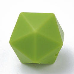 Yellow Green Food Grade Eco-Friendly Silicone Focal Beads, Chewing Beads For Teethers, DIY Nursing Necklaces Making, Icosahedron, Alice Blue, 19x18.5x18.5mm, Hole: 2mm