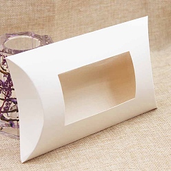 White Paper Pillow Candy Boxes, Gift Boexes, with PVC Window, for Wedding Favors Baby Shower Birthday Party Supplies, White, 12.5x7.4x2cm