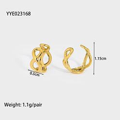 Настоящее золото 18K Серьги-каффы из нержавеющей стали в форме бесконечности, реальный 18 k позолоченный, 11.5x5 мм