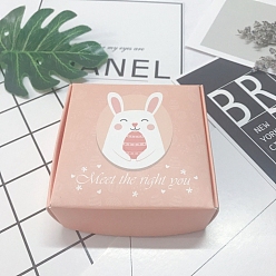 Rabbit Square Paper Boxes, for Soap Packaging, PeachPuff, Rabbit Pattern, 8.5x8.5x3.5cm