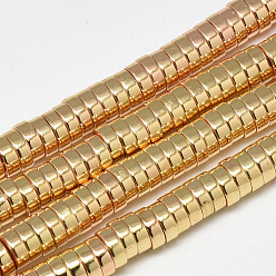 Light Gold Plated Electroplate Non-magnetic Synthetic Hematite Beads Strands, Heishi Beads, Flat Round/Disc, Light Gold Plated, 6x2mm, Hole: 2.5mm, about 175pcs/strand, 16.1 inch
