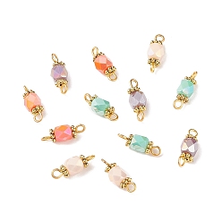 Mixed Color Column Glass Golden Tone Iron Connector Charms, Faceted, Mixed Color, 15x6x5mm, Hole: 1.8mm