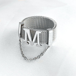 Нержавеющая Сталь Цвет 304 из нержавеющей стали кольца перста широкополосного, Буква М, цвет нержавеющей стали, размер США 7 (17.3 мм)