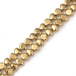 Golden Plated Electroplate Glass Beads Strands, Full Plated, Heart, Golden Plated, 6x6.5x4mm, Hole: 0.8mm, about 113pcs/strand, 24.41 inch(62cm)