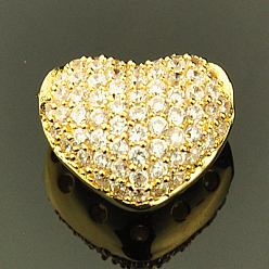 Золотой Латуни циркония кубической подвески, сердце, золотые, 14x12x9 мм, отверстие : 3x2 мм