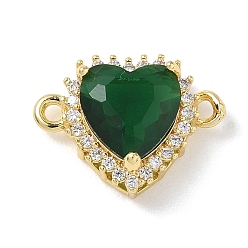 Зеленый Подвески-шармы в виде сердечек из латуни с микропаве и кубическим цирконием, инкрустированные стеклянными звеньями., реальный 18 k позолоченный, стойки покрытие, долговечный, без кадмия и без свинца, зелёные, 14.5x19.5x7.5 мм, отверстие : 1.6~1.8 мм