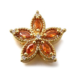 Оранжевый Многожильные звенья из латуни с паве из кубического циркония, цветок, реальный 18 k позолоченный, оранжевые, 15.5x16.5x6.5 мм, отверстие : 1.6 мм