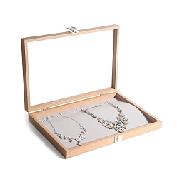Navajo White Rectangle Wooden Necklaces Presentation Boxes, Clear Visible Jewelry Display Case for Necklaces, Navajo White, 350x240x45mm