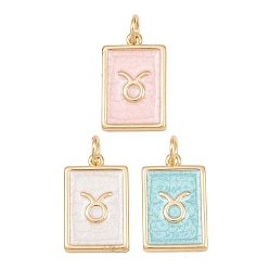 Taurus Brass Enamel Pendants, Rectangle Charms, Rack Plating, Cadmium Free & Lead Free, Long-Lasting Plated, Golden, Taurus Charms, 17.5x11x2mm, Hole: 3mm