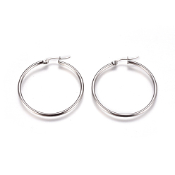 Stainless Steel Color 201 Stainless Steel Hoop Earrings, with 304 Stainless Steel Pin, Hypoallergenic Earrings, Ring Shape, Stainless Steel Color, 38x2mm, 12 Gauge, Pin: 0.7x1mm