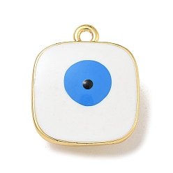 Белый Подвески из латуни с покрытием из эмали, долговечный, без свинца и без кадмия, реальный 18 k позолоченный, квадрат с рисунком от сглаза, белые, 14x11.5x6 мм, отверстие : 1.2 мм
