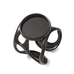 Negro 304 componentes del anillo del brazalete de acero inoxidable, Ajuste del anillo de la almohadilla redonda, revestimiento de iones (ip), larga duración plateado, negro, 18 mm, tamaño de EE. UU. 7 1/4 (17.5 mm), tamaño de la bandeja: 14 mm