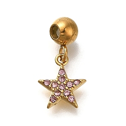 Свет Аметист Ионное покрытие (ip) 304 подвески из нержавеющей стали со стразами, звезды прелести, реальный 14 k позолоченный, светлый аметист, 16.5 мм, отверстие : 0.7 мм