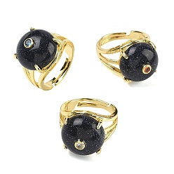 Синий Драгоценный Камень Открытые кольца манжеты из латуни с микропаве и кубическим цирконием, с синтетическим голубым Голдстоун, круглые, стойки покрытие, долговечный, золотые, 18 мм