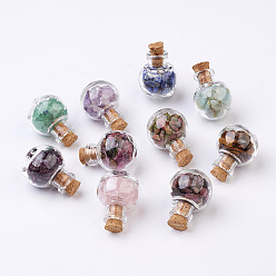 Mixed Color Glass Wishing Bottle Decorations, with Gemstone Chips Inside and Cork Stopper, Mixed Color, 28x20mm, 10pcs/set