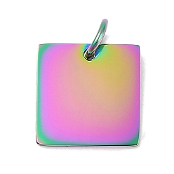 Rainbow Color 304 брелоки из нержавеющей стали для штамповки заготовок, с целью перехода в кольце, зеркальная полировка, ионное напыление (IP), квадратный шарм, Радуга цветов, 12x12x1 мм, отверстие : 3.5 мм