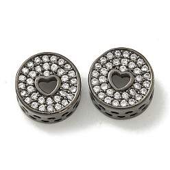 Черный Цвет Металла Покрытие стойки латунь микропаве прозрачные кубические циркониевые бусины, долговечный, без свинца и без кадмия, плоско-круглые с сердцем, металлический черный , 10x5 мм, отверстие : 3 мм