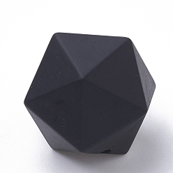Black Food Grade Eco-Friendly Silicone Focal Beads, Chewing Beads For Teethers, DIY Nursing Necklaces Making, Icosahedron, Black, 19x18.5x18.5mm, Hole: 2mm