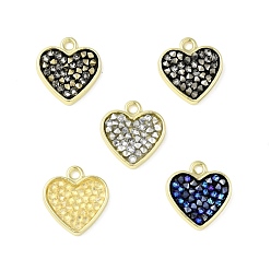 Mixed Color Rhinestone Pendants, with Light Gold Plated Brass Findings, Heart, Cadmium Free & Lead Free, Mixed Color, 17x16x3mm, Hole: 2mm