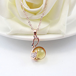 Gold Swan with Glass Ball Perfume Bottle Necklace with Brass Chains for Women, Rose Gold, Gold, 19.69 inch(50cm)