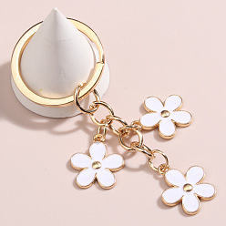 White Cute Flower Keychains, Alloy Enamel Pendant Keychains, with Iron Findings, White, 8.5x3cm