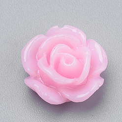 Pink Resin Cabochons, Rose Flower, Pink, 10x5mm, Bottom: 7~8mm