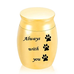 Gold 316 Stainless Steel Pet Cinerary Casket, Column with Paw Print Pattern, Gold, 40x30mm