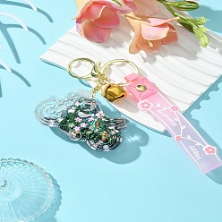 Розовый Акриловый брелок для мотоцикла «зыбучие пески», с веревкой из ПВХ и колоколом из сплава, туманная роза, 11 см