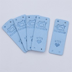 Light Sky Blue Microfiber Label Tags, with Holes & Word handmade With LOVE, for DIY Jeans, Bags, Shoes, Hat Accessories, Rectangle, Light Sky Blue, 20x50mm