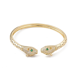 Real 18K Gold Plated Green & Clear Cubic Zirconia Snake Open Cuff Bangles, Brass Jewelry for Women, Cadmium Free & Lead Free, Long-Lasting Plated, Real 18K Gold Plated, Inner Diameter: 2x2-1/4 inch(5.2x5.85cm)