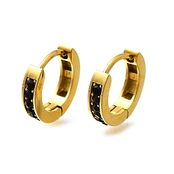 Черный Алмаз 304 серьги из нержавеющей стали для женщин, со стразами, ионное покрытие (ip), кольцо, реальный 14 k позолоченный, черный алмаз, 13.5x3 мм