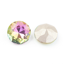 Vitrail Rose Pointed Back & Back Plated Glass Rhinestone Cabochons, Grade A, Faceted, Flat Round, Vitrail Rose, 8x4.5mm